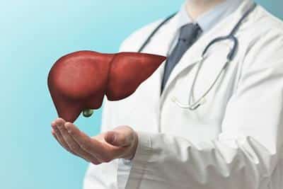 doctor with hovering illustration of liver